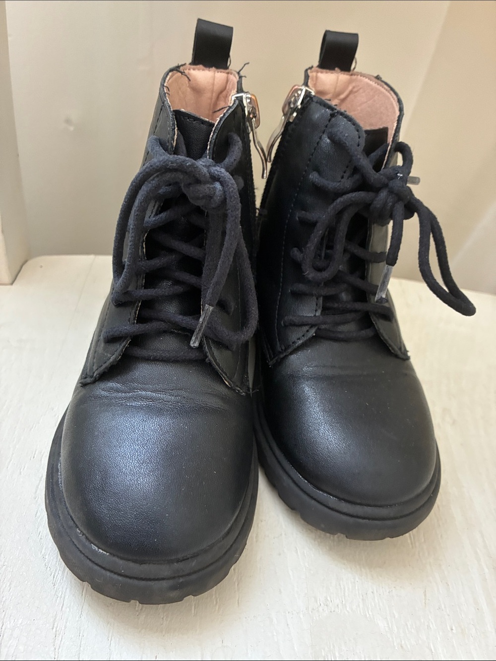Source Unknown Black Kids Lace-Up Ankle Boots with Side Zipper